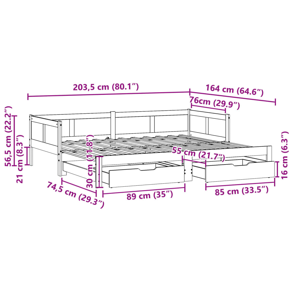 vidaXL Izvlečna dnevna postelja s predali brez vzmetnice 80x200 cm