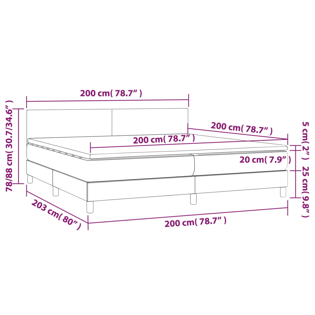 vidaXL Box spring postelja z vzmetnico LED temno rjava 200x200cm blago