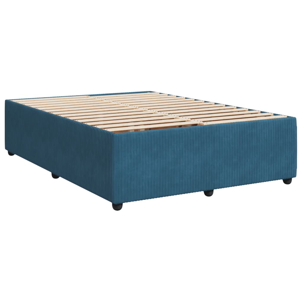 vidaXL Box spring postelja z vzmetnico modra 140x190 cm žamet