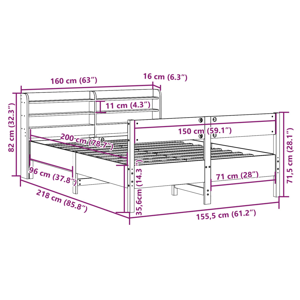 vidaXL Posteljni okvir brez vzmetnice bel 150x200 cm trdna borovina