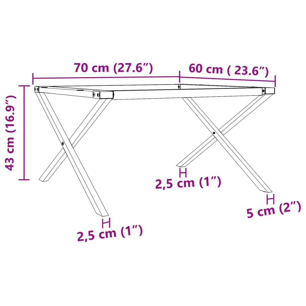 vidaXL Noge za klubsko mizico X-okvir 70x60x43 cm lito železo