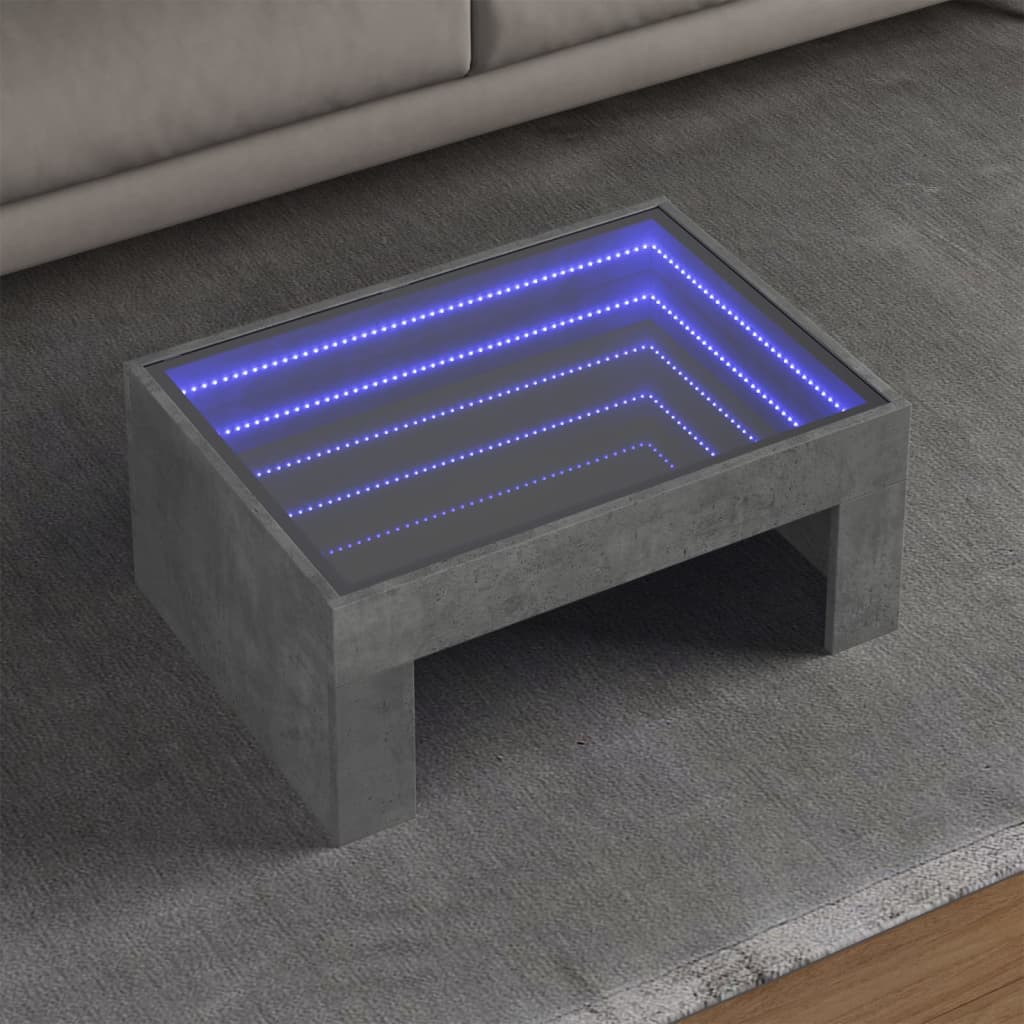 vidaXL Klubska mizica z neskončnimi LED betonsko siva 70x50x30 cm