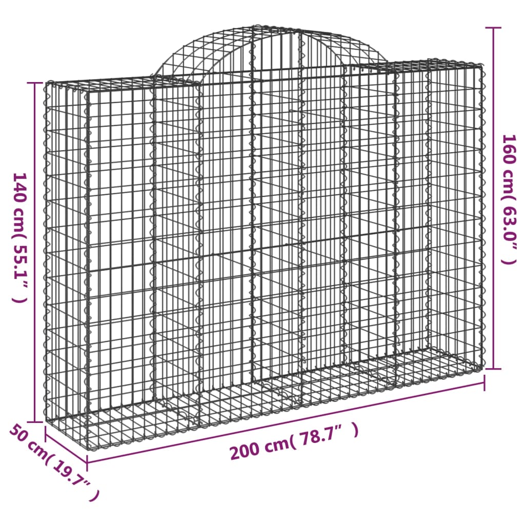 vidaXL Obokane gabion košare 11kosov 200x50x140/160cm pocinkano železo