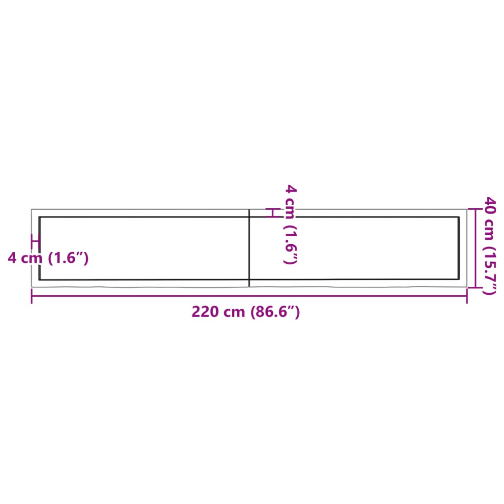 vidaXL Mizna plošča sv. rjava 220x40x(2-4)cm obdelana trdna hrastovina