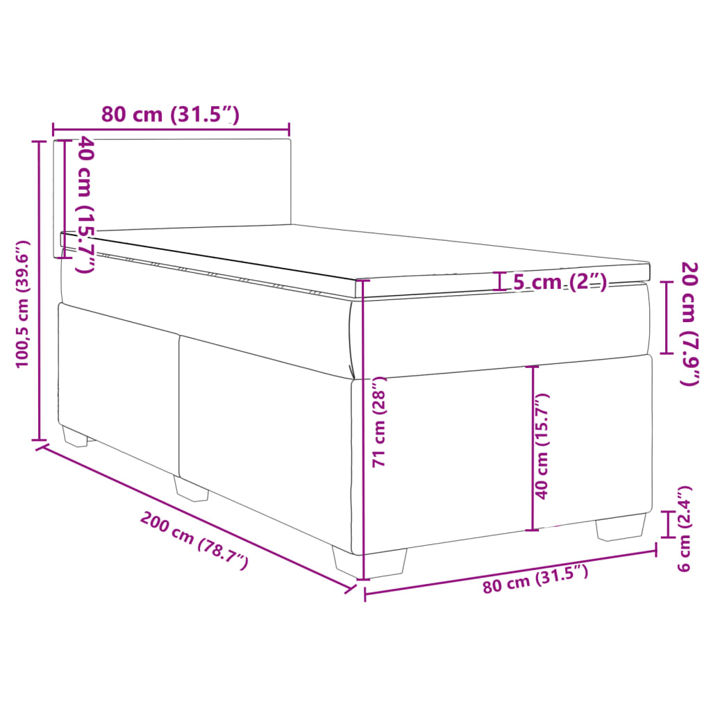 vidaXL Box spring postelja z vzmetnico temno zelena 80x200 cm žamet