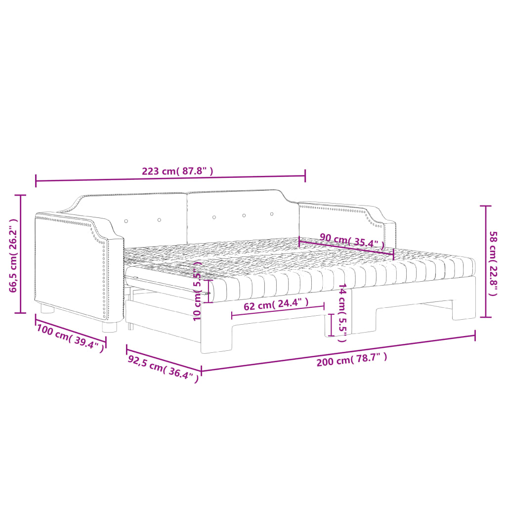 vidaXL Izvlečna dnevna postelja z vzmetnicami sv. siva 90x200 cm blago