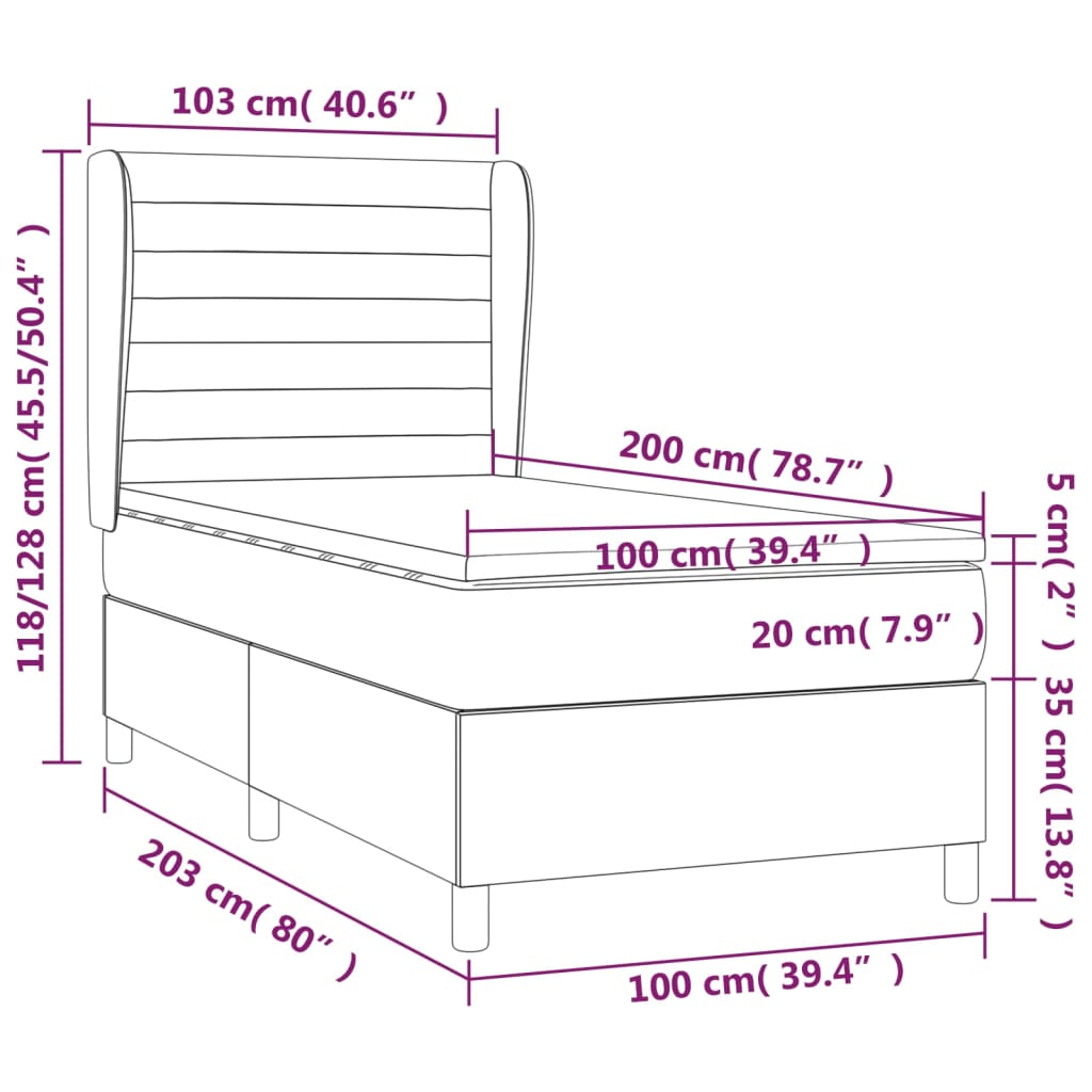 vidaXL Box spring postelja z vzmetnico temno siva 100x200 cm žamet