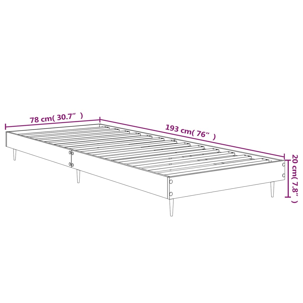 vidaXL Posteljni okvir brez vzmetnice hrast 75x190 cm inženirski les