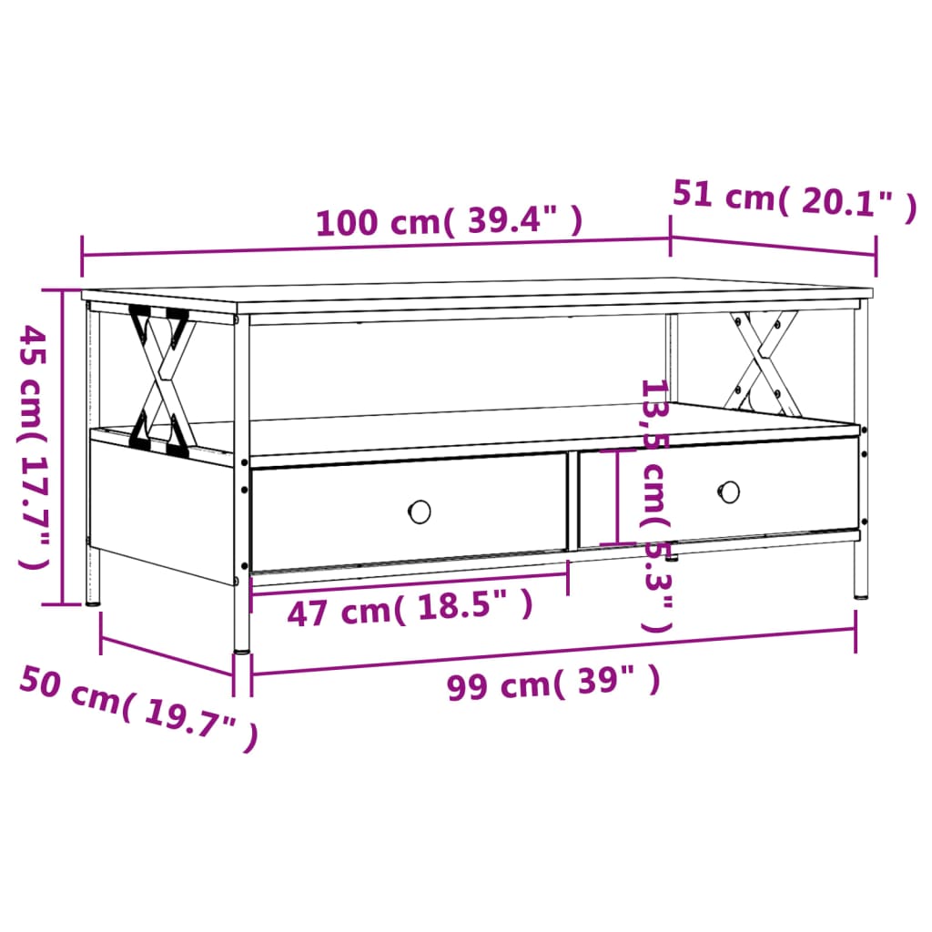 vidaXL Klubska mizica sonoma hrast 100x51x45 cm inženirski les