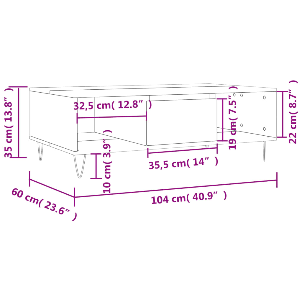 vidaXL Klubska mizica rjavi hrast 104x60x35 cm inženirski les