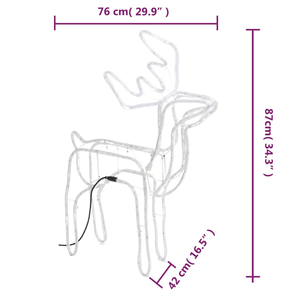 vidaXL Božični severni jelen 2 kosa toplo bel 76x42x87 cm