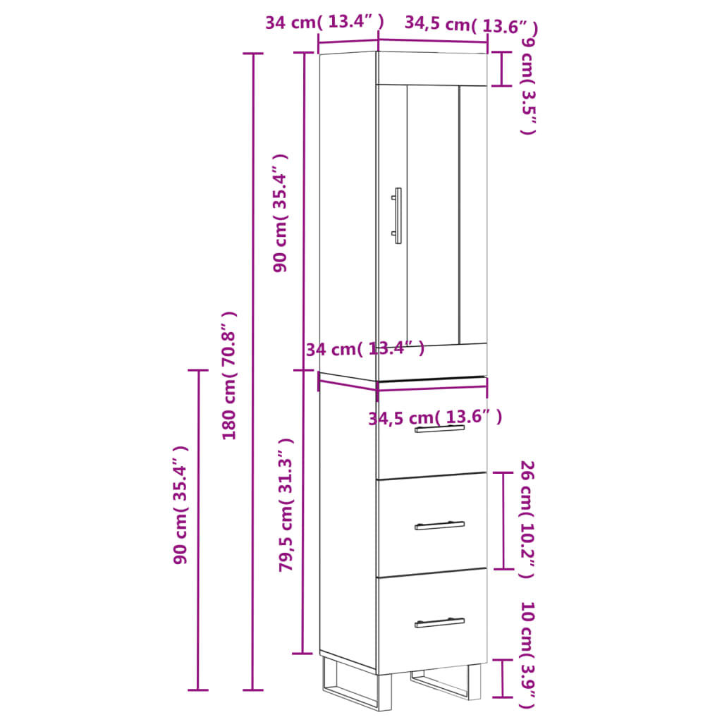 vidaXL Visoka omara siva sonoma 34,5x34x180 cm inženirski les