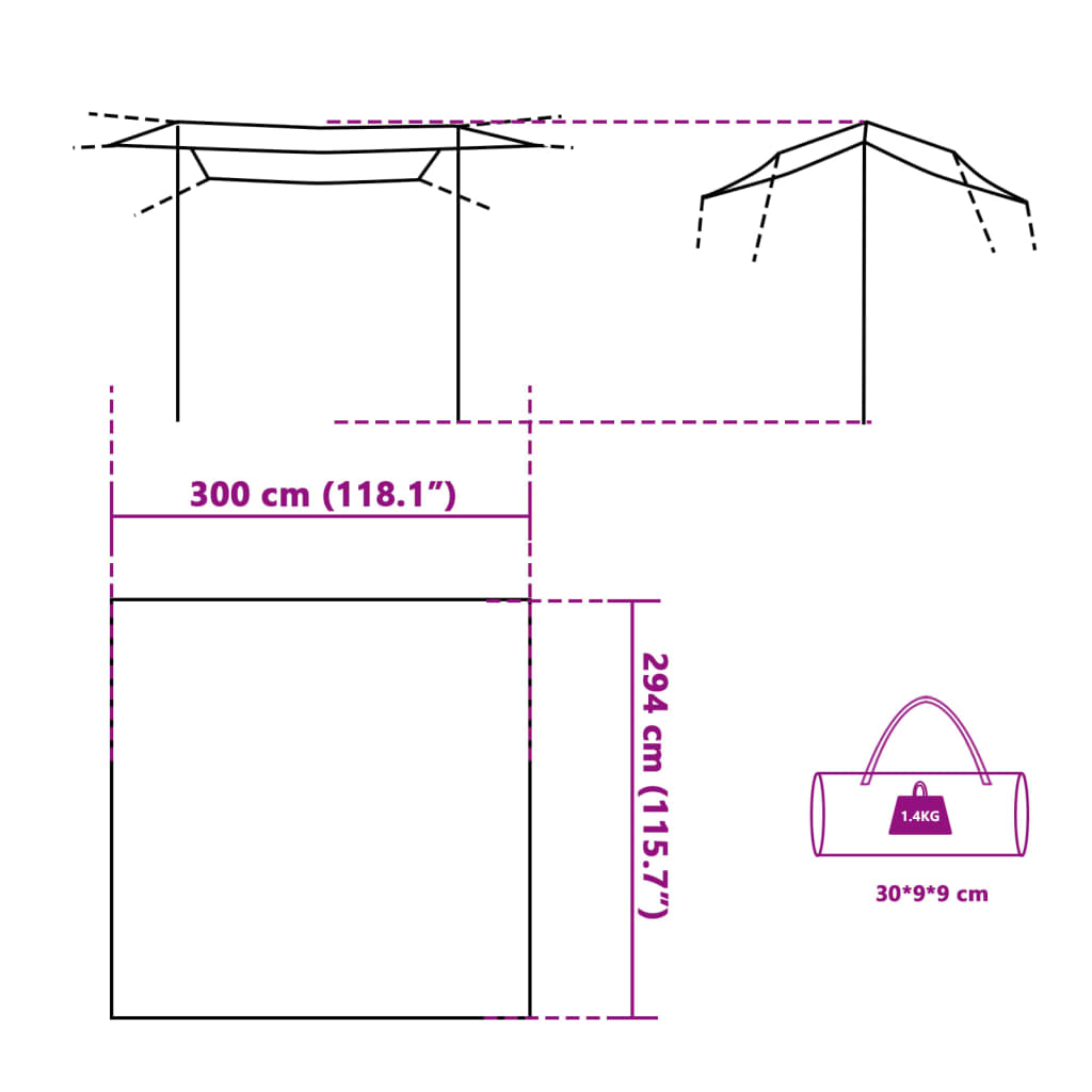 vidaXL Ponjava za kampiranje siva in oranžna 300x294 cm vodoodporna