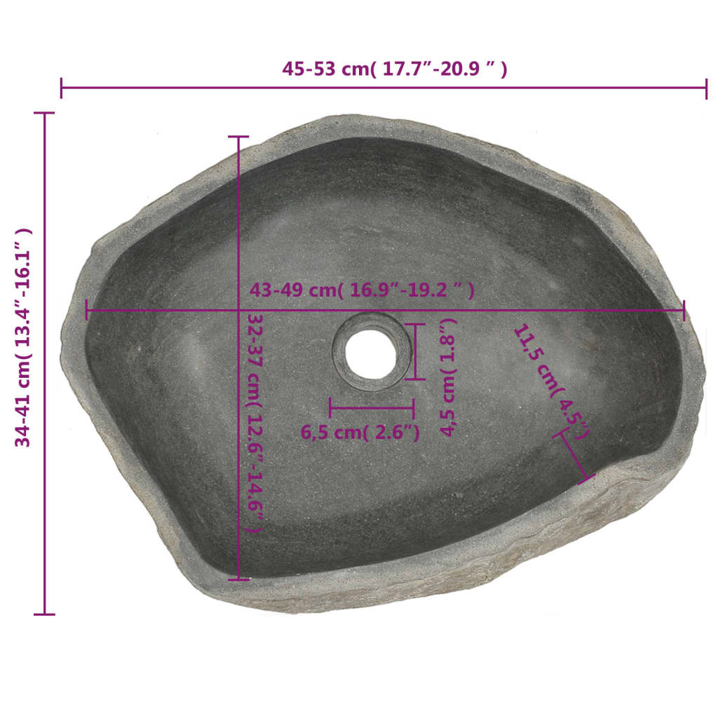 vidaXL Umivalnik iz rečnega kamna ovalen (45-53)x(34-41) cm