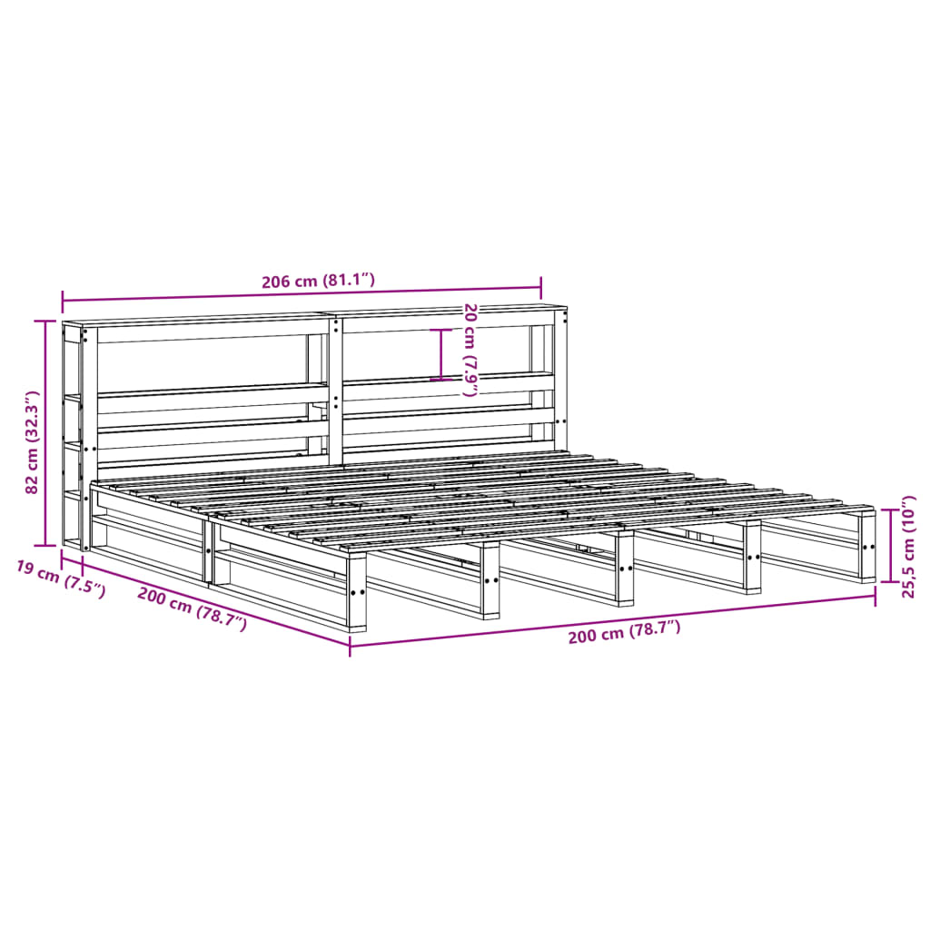 vidaXL Posteljni okvir brez vzmetnice vošč. rjava 200x200 cm borovina