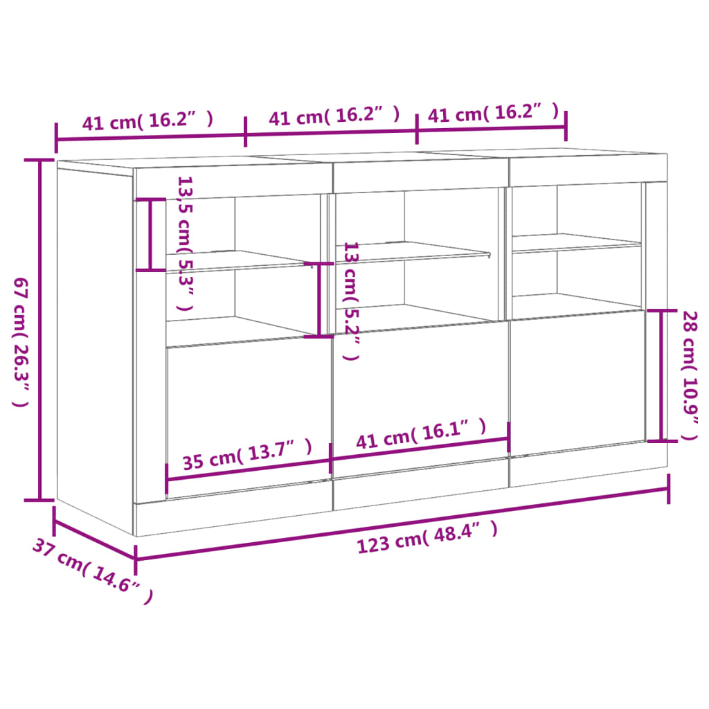 vidaXL Komoda z LED lučkami sonoma hrast 123x37x67 cm