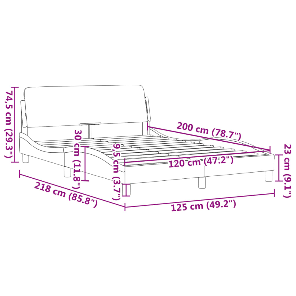 vidaXL Posteljni okvir z vzglavjem brez vzmetnice 120x200 cm blago