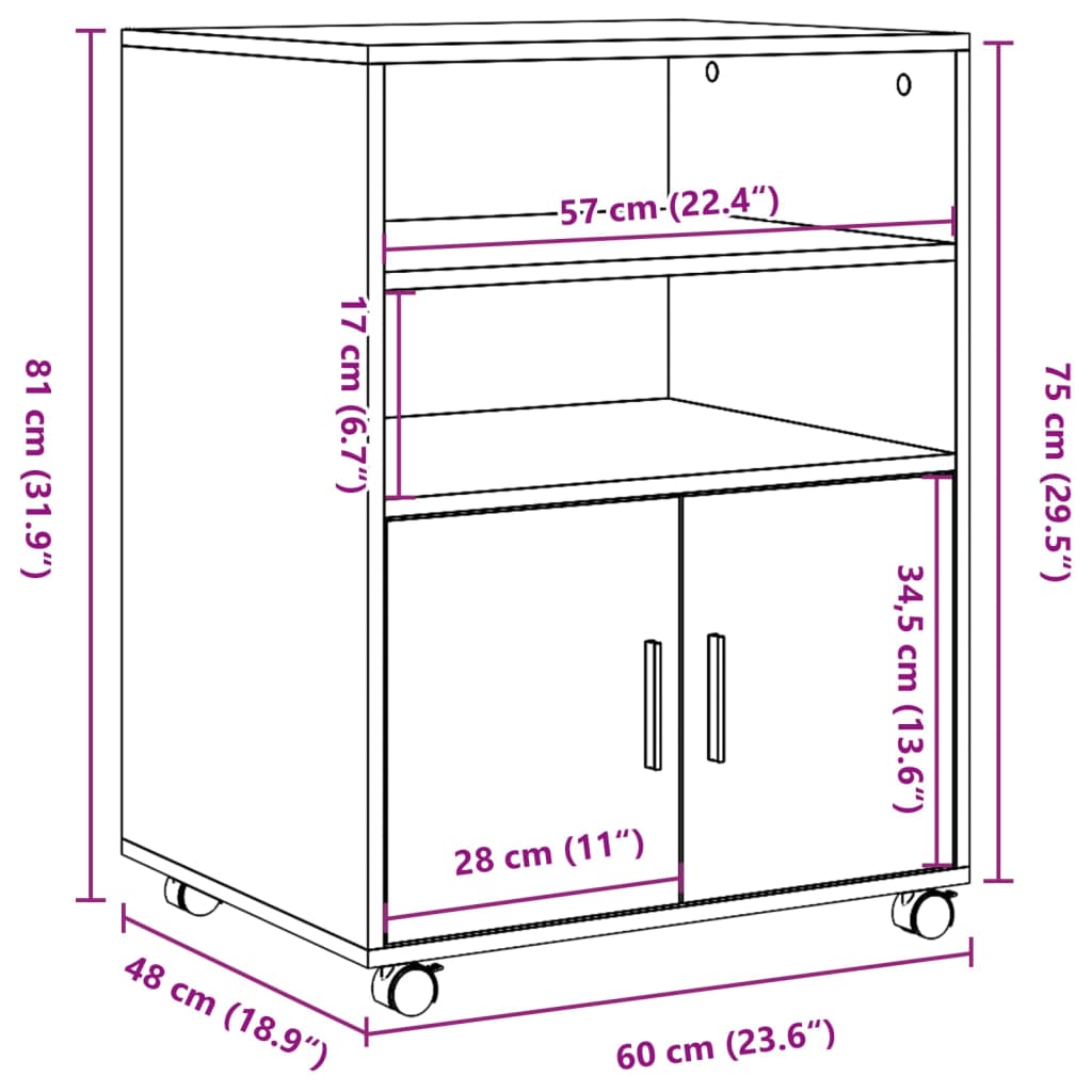 vidaXL Omarica na kolesih siva sonoma 60x48x81 cm inženirski les