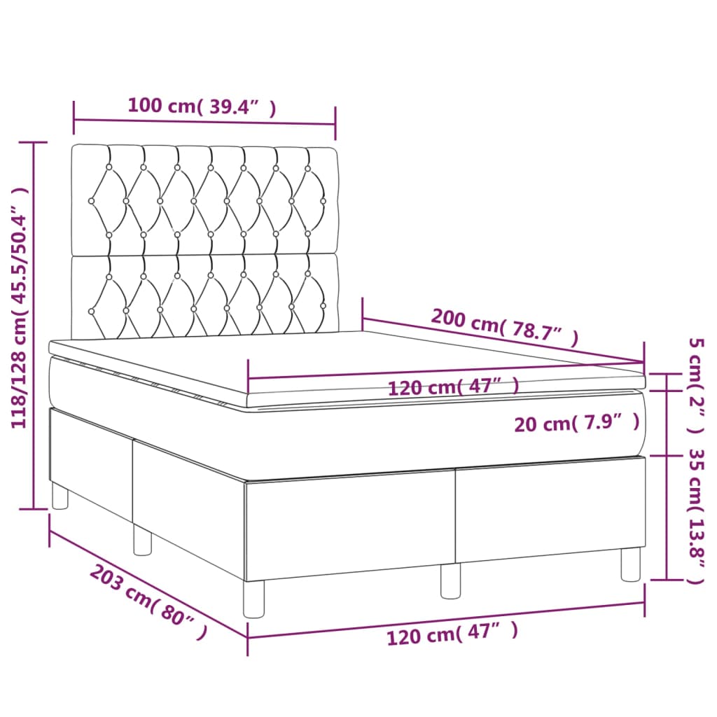 vidaXL Box spring postelja z vzmetnico roza 120x200 cm žamet