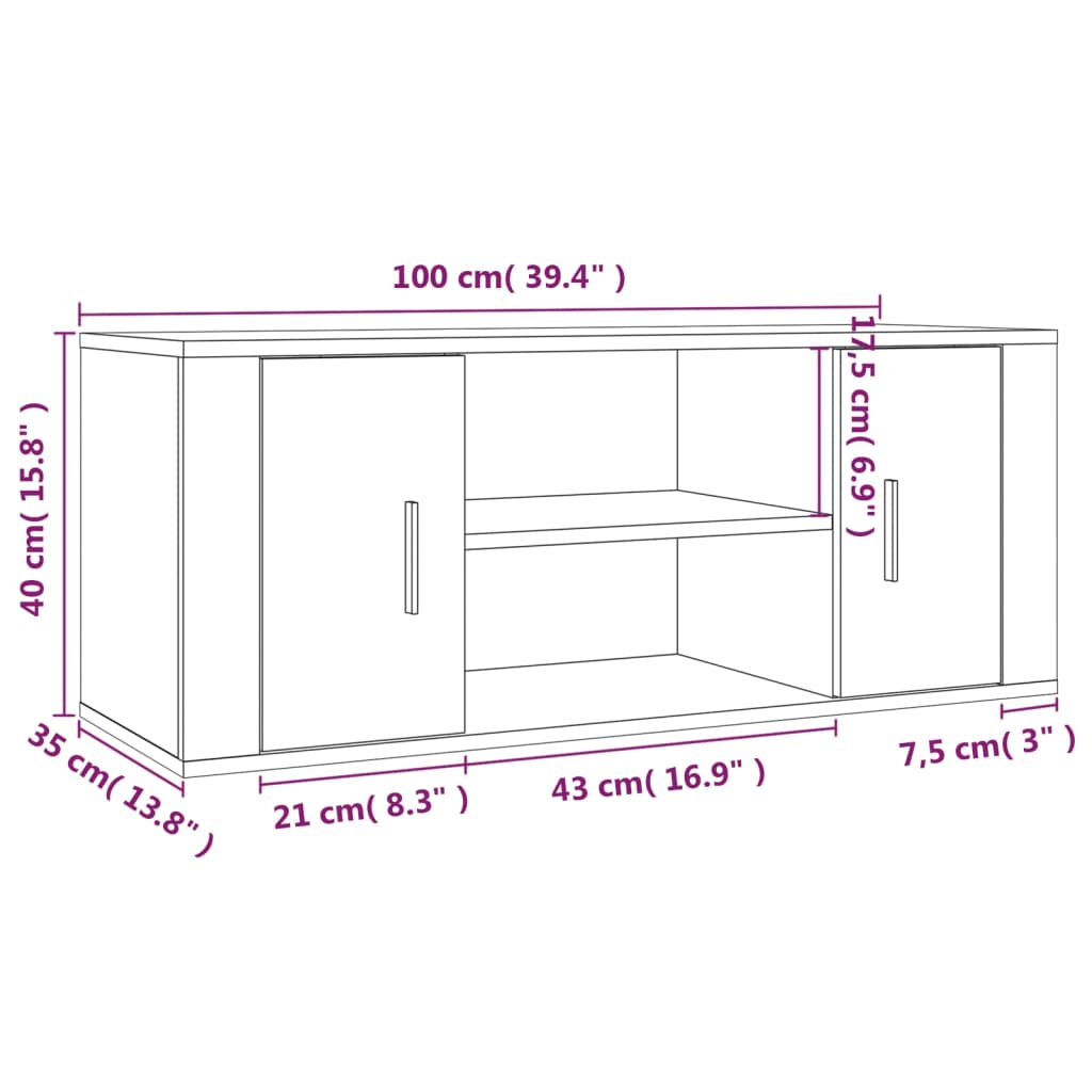 vidaXL TV omarica siva sonoma 100x35x40 cm inženirski les