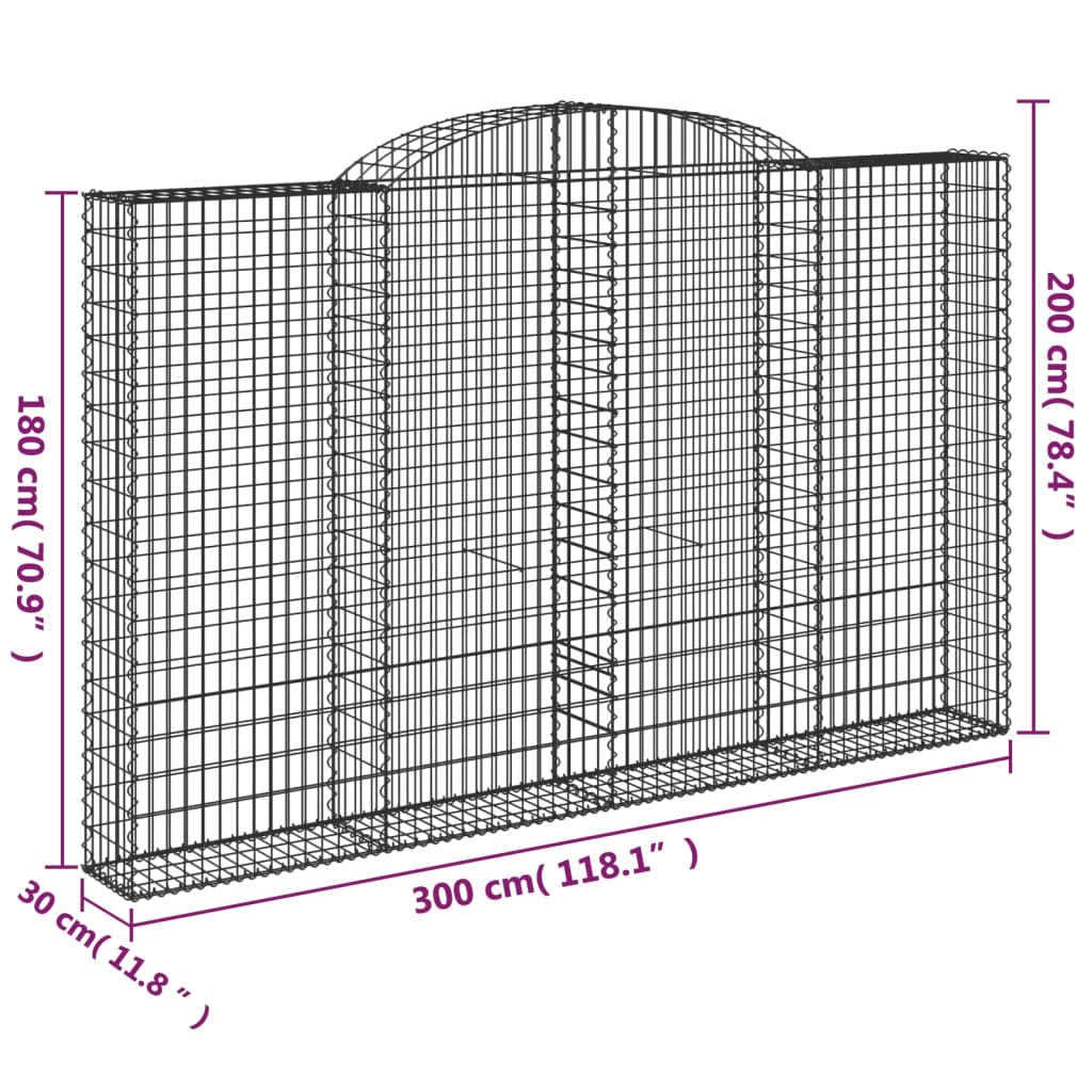 vidaXL Obokana gabionska košara 300x30x180/200 cm pocinkano železo