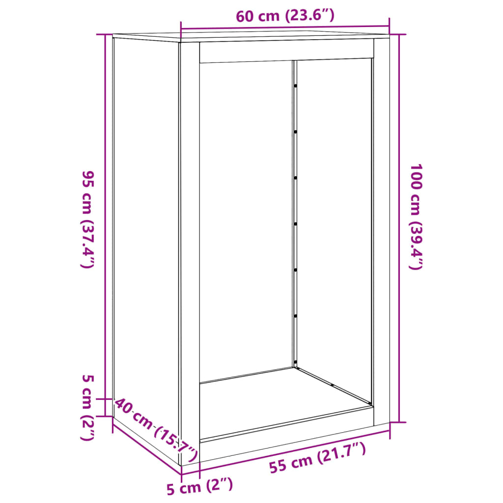 vidaXL Stojalo za drva črno 60x40x100 cm jeklo