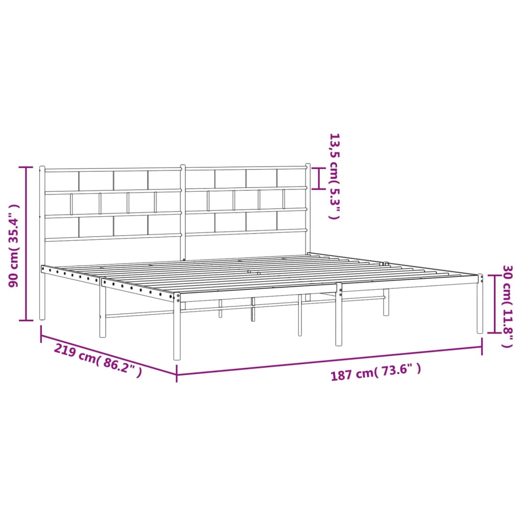 vidaXL Kovinski posteljni okvir z vzglavjem črn 183x213 cm