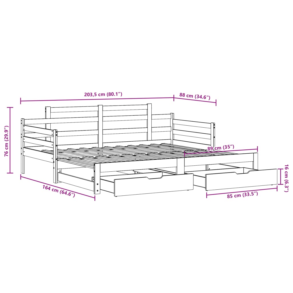 vidaXL Izvlečna dnevna postelja s predali bela 80x200cm trdna borovina