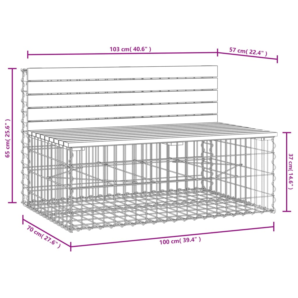 vidaXL Vrtna gabionska klop 103x70x65 cm trdna borovina