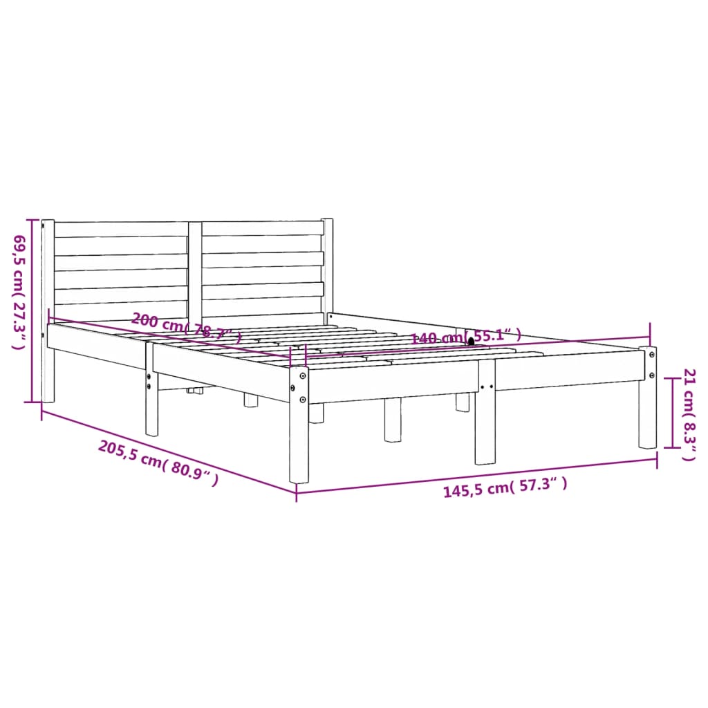 vidaXL Postelja brez vzmetnice voščeno rjava 140x200 cm trdna borovina