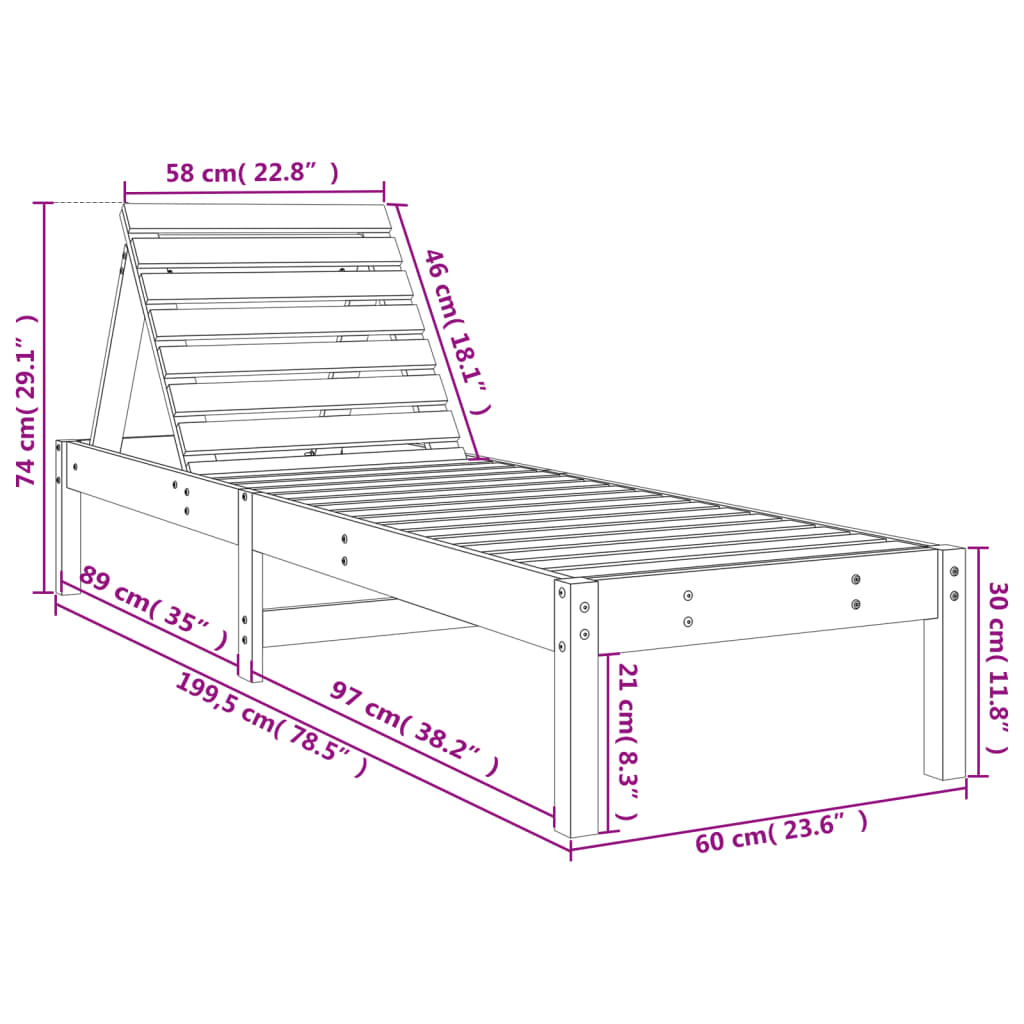 vidaXL Ležalnik 2 kosa bel 199,5x60x74 cm trdna borovina