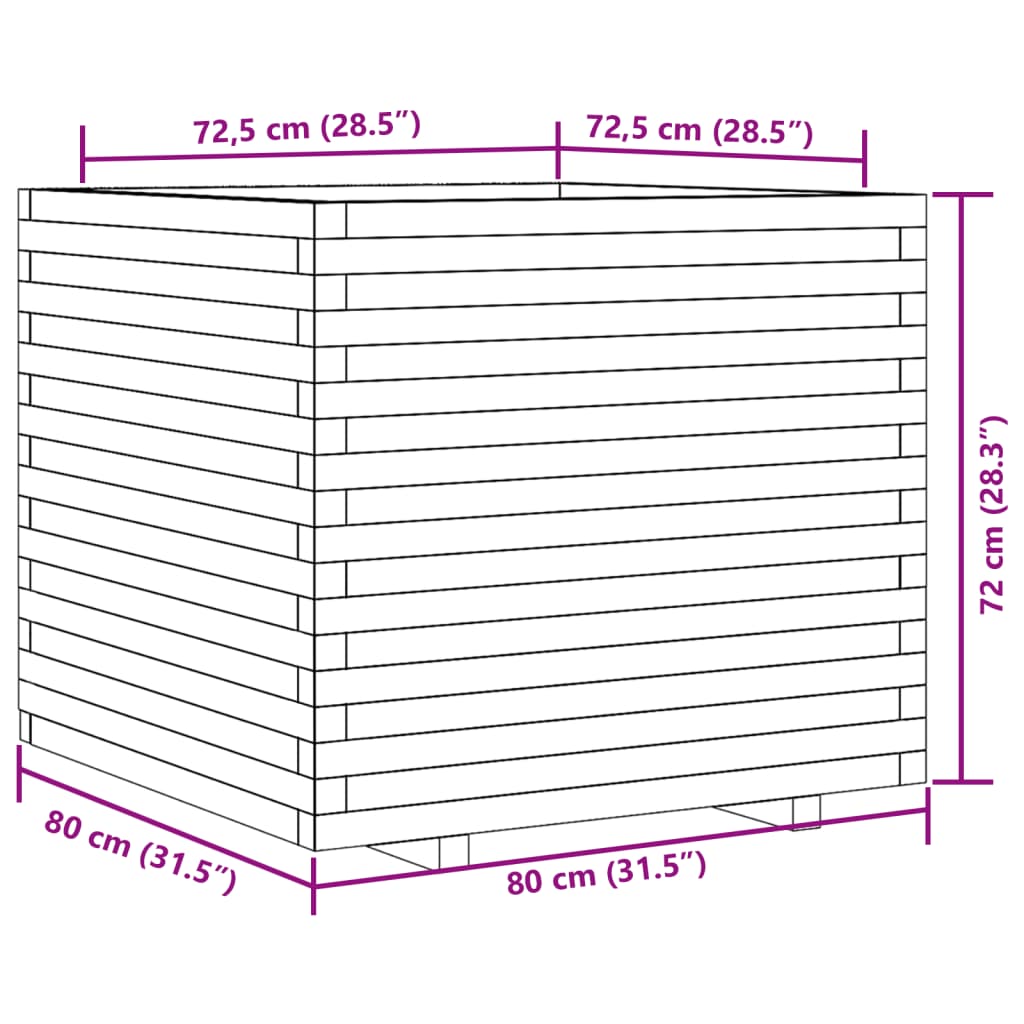 vidaXL Vrtno cvetlično korito 80x80x72 cm impregnirana borovina