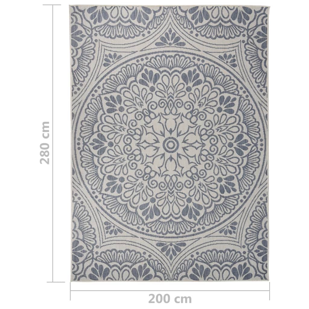 vidaXL Zunanja preproga ploščato tkanje 200x280 cm modri vzorec
