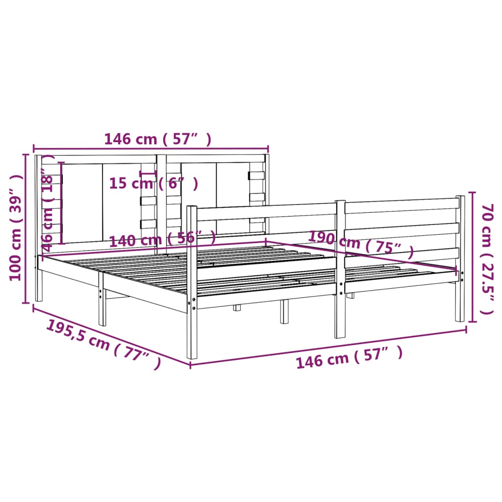 vidaXL Posteljni okvir bel iz trdne borovine 140x190 cm