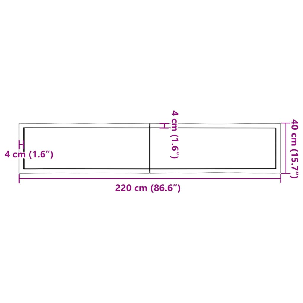 vidaXL Mizna plošča sv. rjava 220x40x(2-6)cm obdelana trdna hrastovina