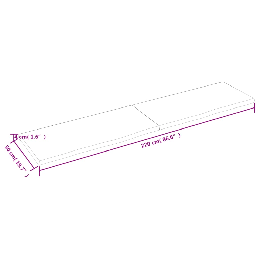 vidaXL Kopalniški pult 220x50x(2-4) cm neobdelan trden les