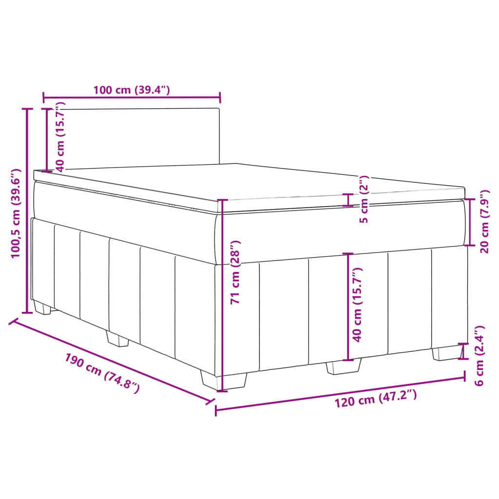 vidaXL Box spring postelja z vzmetnico temno siva 120x190 cm blago