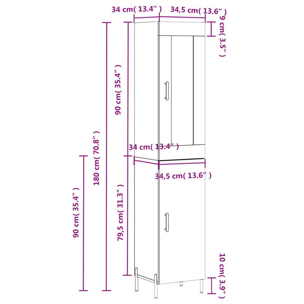 vidaXL Visoka omara betonsko siva 34,5x34x180 cm inženirski les