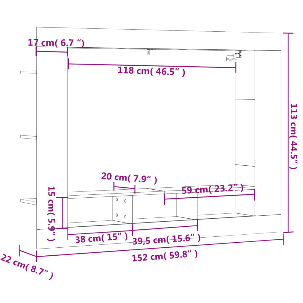 vidaXL TV omarica siva sonoma 152x22x113 cm inženirski les