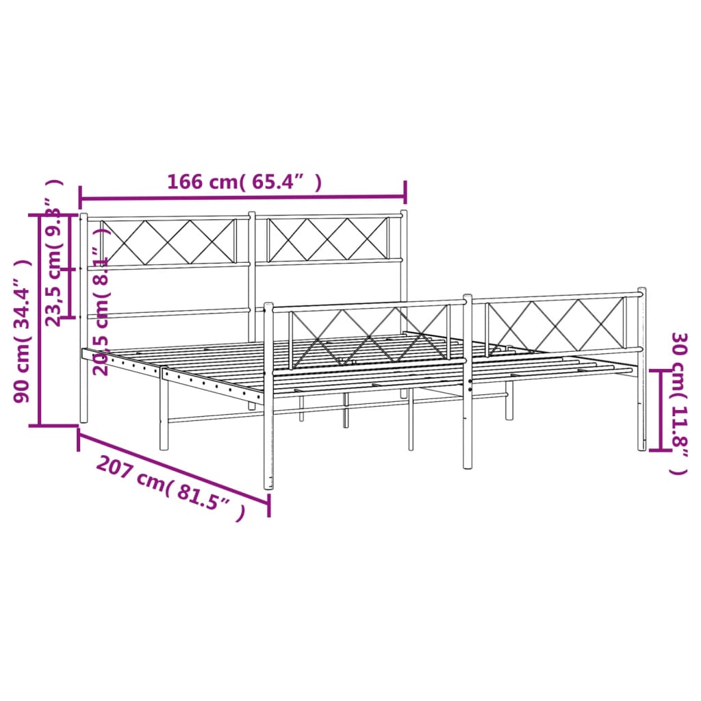 vidaXL Kovinski posteljni okvir z vzglavjem in vznožjem bel 160x200 cm