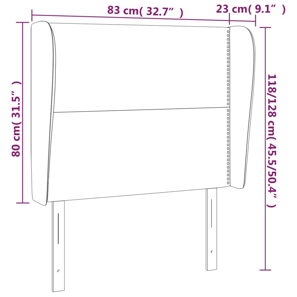 vidaXL Vzglavje z ušesi črno 83x23x118/128 cm žamet