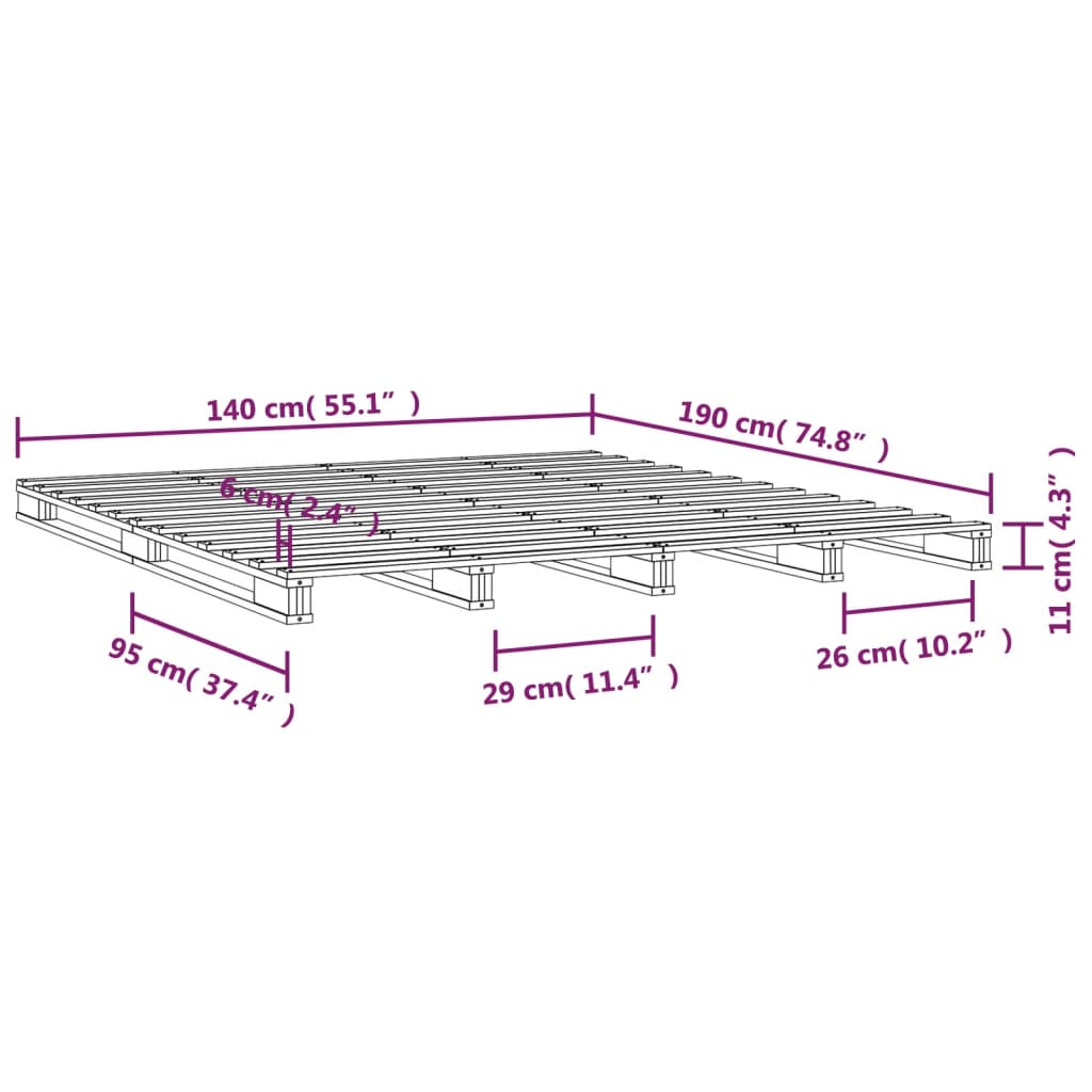 vidaXL Postelja iz palet medeno rjava 140x190 cm trdna borovina