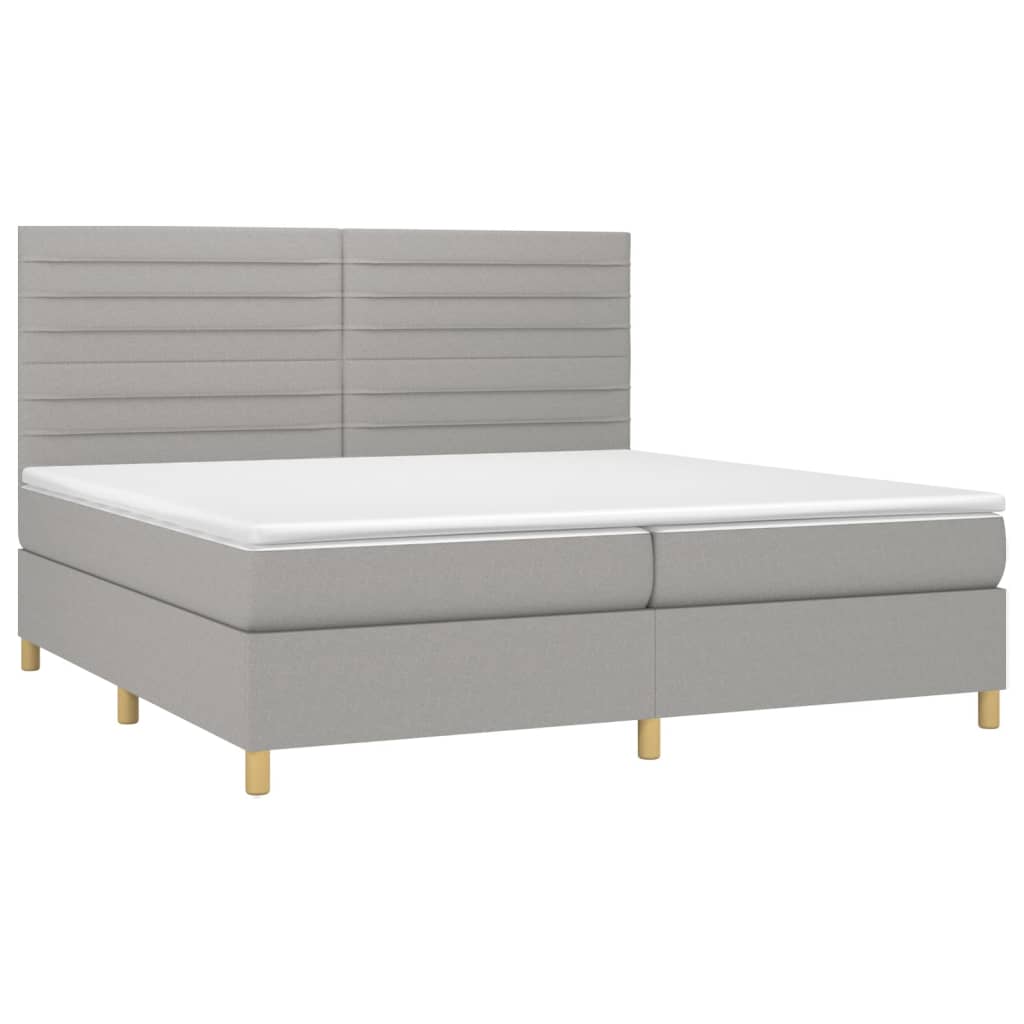 vidaXL Box spring postelja z vzmetnico svetlo siva 200x200 cm blago