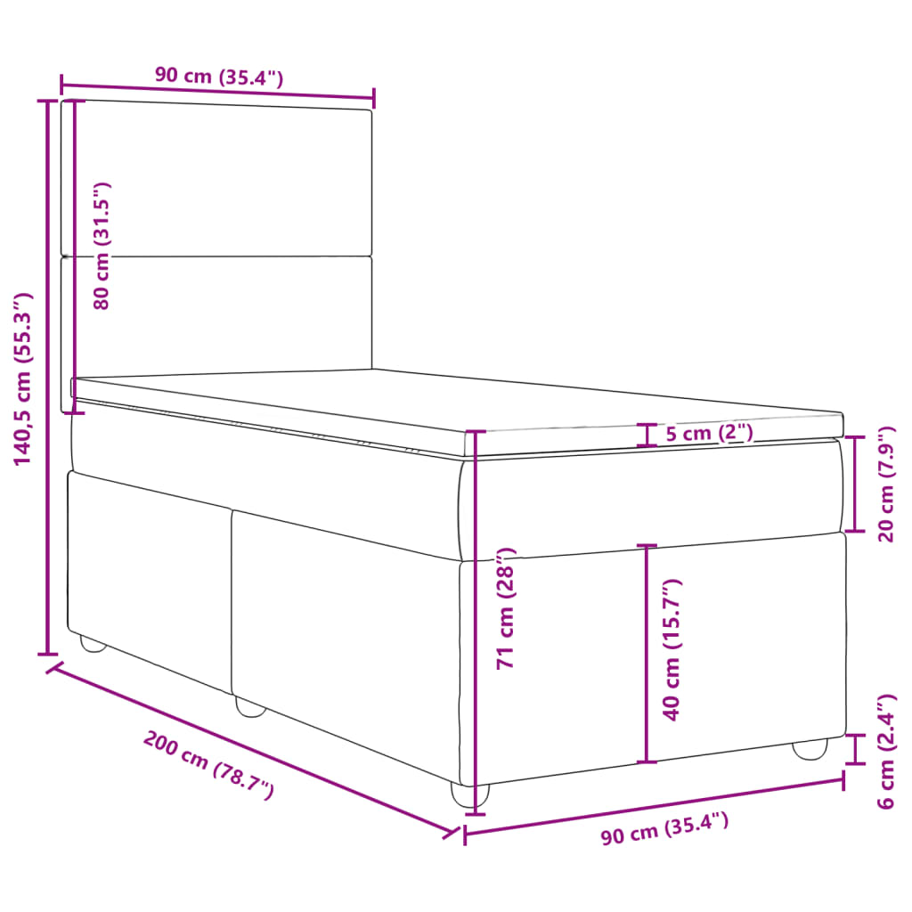 vidaXL Box spring postelja z vzmetnico svetlo siva 90x200 cm blago