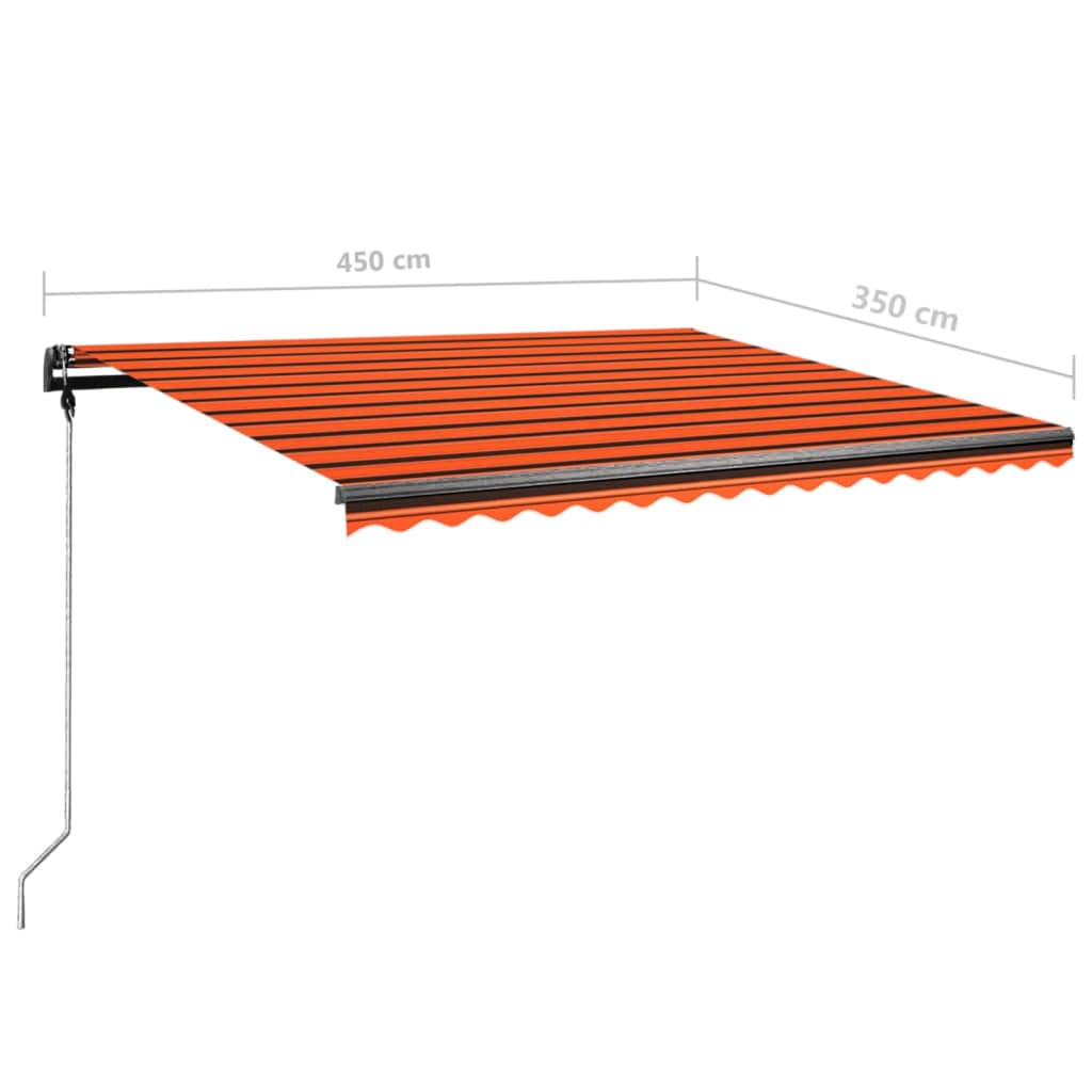 vidaXL Ročno zložljiva tenda z LED lučmi 450x350 cm oranžna in rjava