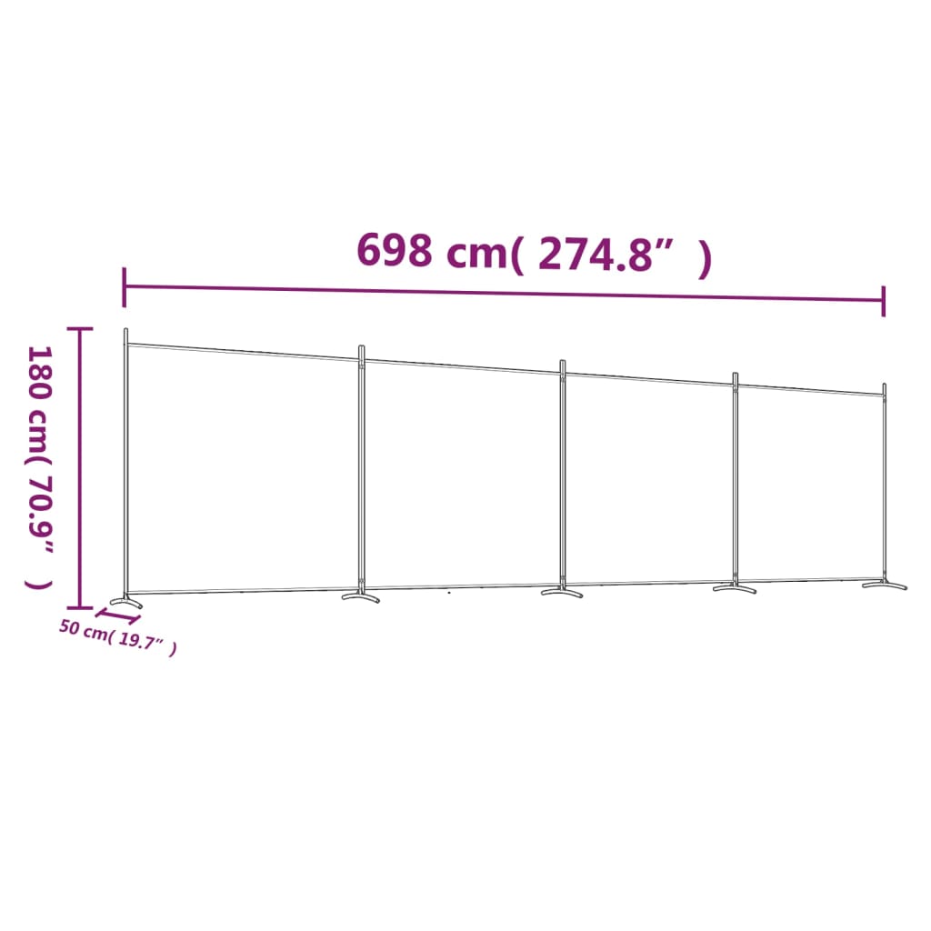 vidaXL Paravan 4-delni 698x180 cm rjavo blago