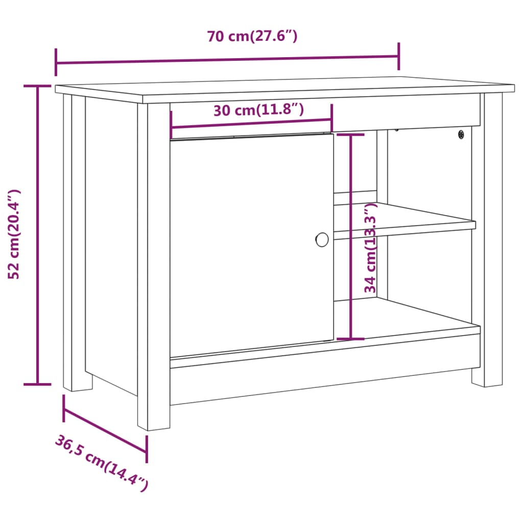 vidaXL TV omarica 70x36,5x52 cm trdna borovina