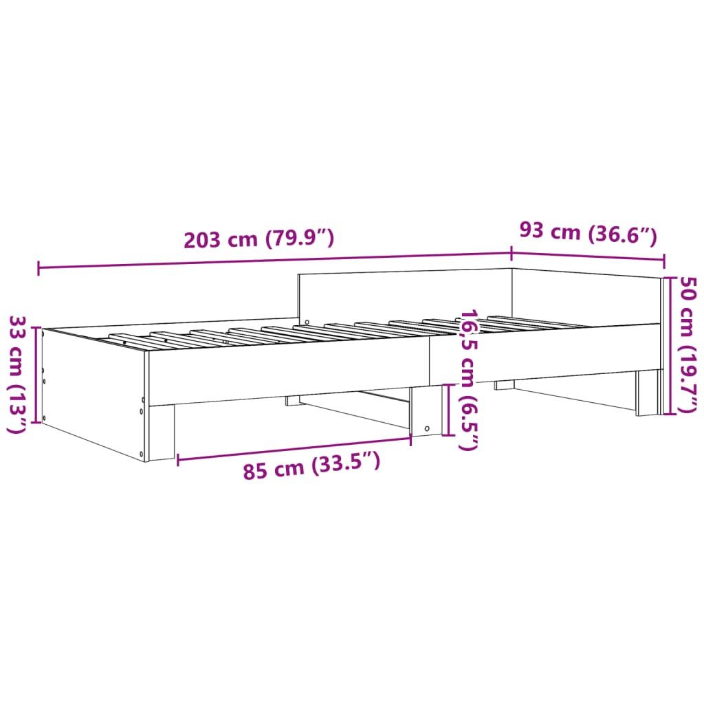 vidaXL Posteljni okvir sonoma hrast 90x200 cm inženirski les