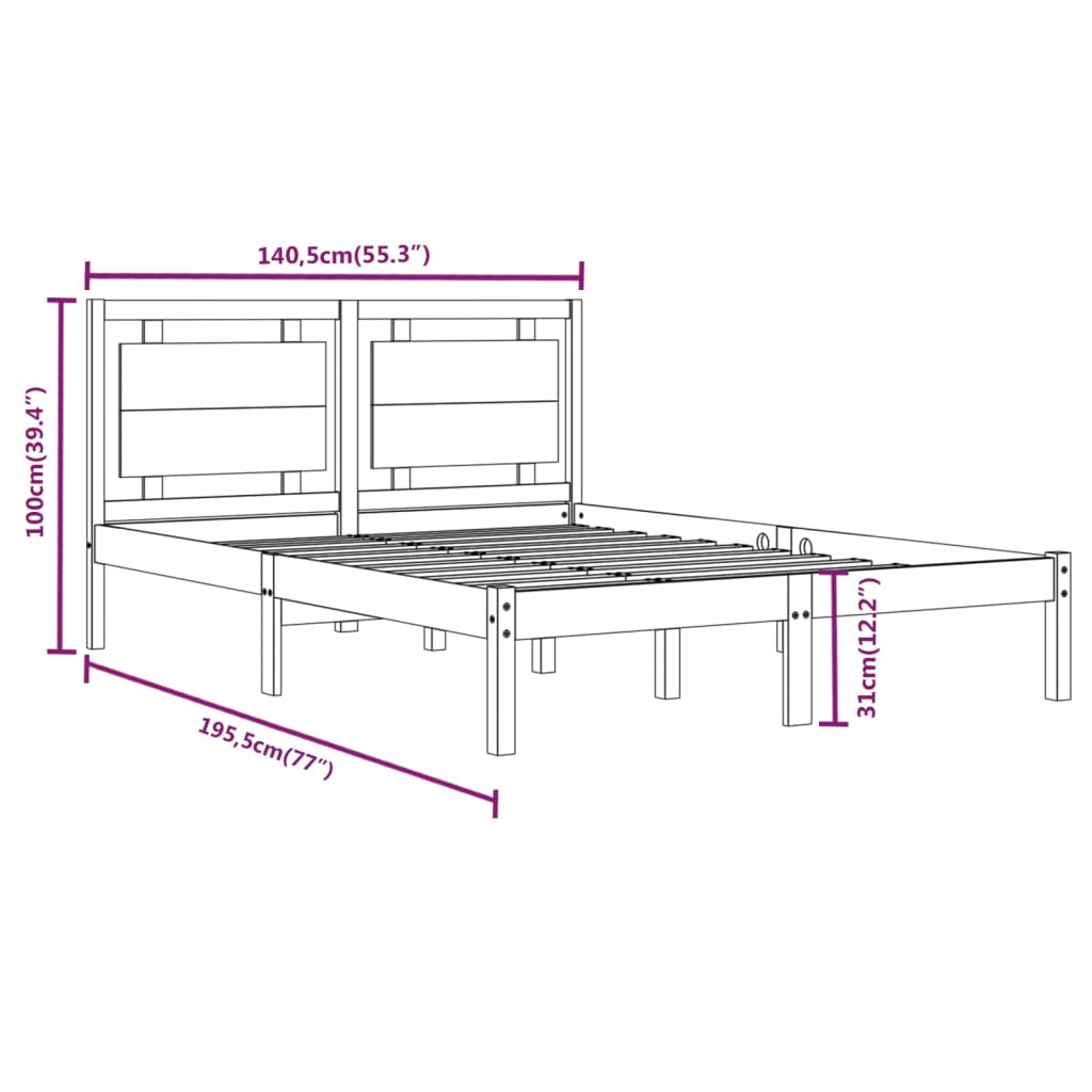 vidaXL Posteljni okvir bel iz trdnega lesa 135x190 cm