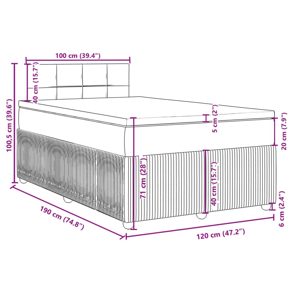 vidaXL Box spring postelja z vzmetnico modra 120x190 cm žamet